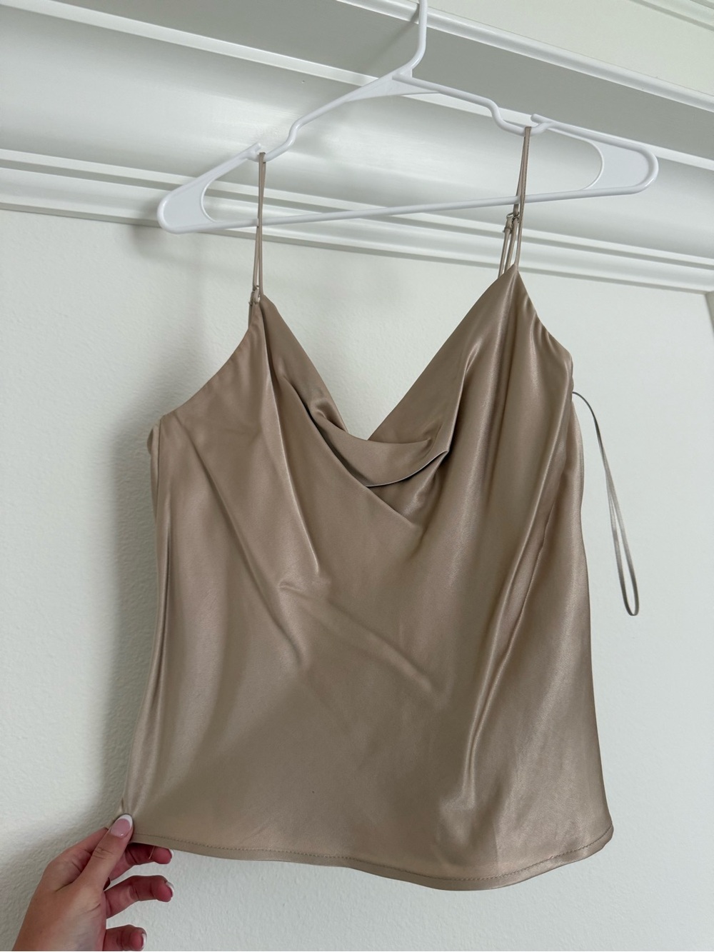 Zara Taupe Satin Cowl Neck Camisole